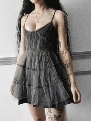 Gothic Kleid Damen schwarzes kurzes Kleid mit Schnürung Haloween Herbt sexy emo