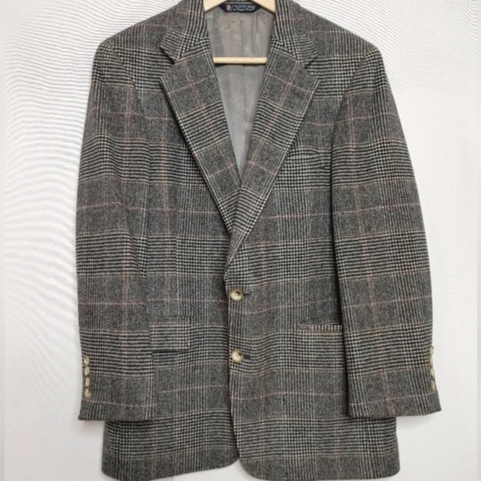 Blazer Abrigo Deportivo Austin Reed Vintage Lana Cuadros Negro Blanco Rosa Claro Est L 40 Foto 4 de 4