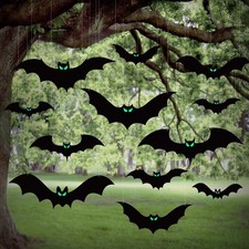 16Pcs Halloween Hanging Bats Decorations Outdoor, Large Flying Bats with Glo...