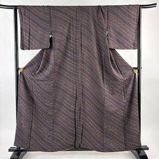 JAPANESE KIMONO FINE PATTERN BROWN PURPLE 158cm 5 ft 2 in PURE SILK FF10183