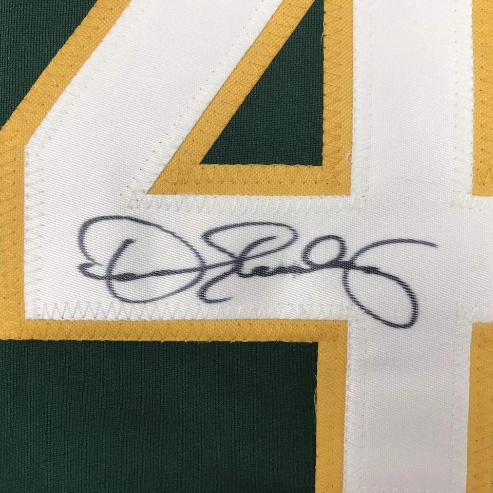 Camiseta de beisebol verde Oakland autografada/assinada DENNIS ECKERSLEY JSA CERTIFICADO DE AUTENTICIDADE autografada - Imagem 3 de 4