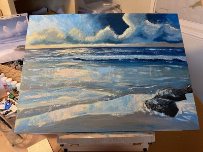 Meereslandschaft Reflexionen Original Gemälde Acryl auf Leinwand Tafel 