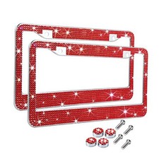 Bling License Plate Frame for Women, 2 Pack Diamond Rhinestone License 2pcs Red
