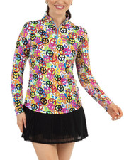NWT IBKUL Lennox 1/4 Zip Mock Neck Peace Sign Peri Multi Pullover Women's M NEW
