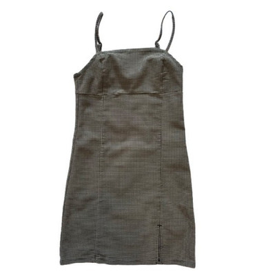 Garage XS Brown Gingham Clara Cami Mini Dress With Slit and Adjustable Straps