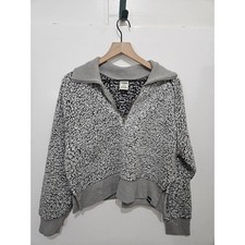 PINK Victoria's Secret Grey Leopard Sherpa Quarter Zip Pullover Sweatshirt L