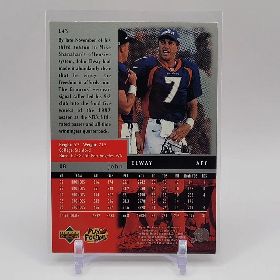 1998 Upper Deck Black Diamond - John Elway #143 Double Diamond - Denver Broncos - Image 2 of 2