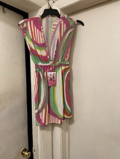 Women’s Colorful Abstract Print Mini Dress Size M Deep V-Neck Stretchy 