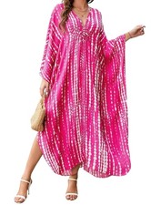 Kaftan Dresses for Women V-Neck Batwing Sleeves Swimsuit Beach Cover Ups Tie ...