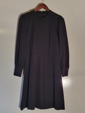 Ann Taylor Dress Womens 10 Black Crew Neck Long Sleeve Button Detail Knee Length