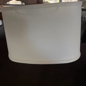 White Linen Oval Hardback Lamp Shades Pair: 12”L, 6 3/8”W, 8 3/8”H, Free Ship