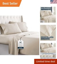 Luxurious 1800 Thread Count King Size Bedding Set - Machine Washable Cream