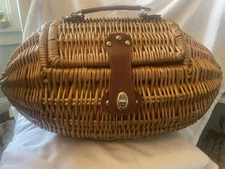 *VINTAGE* Wicker Football-Shaped Picnic Basket ~ EXCELLENT CONDITION