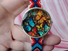 Women's Watch - Bohemian Woven Friendship Bracelet Strap - Butterfly Design NEW