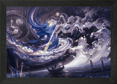 Celestial Wizard and Boat Journey Framed Wall Art Poster Canvas Print Picture