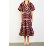 Thml Puff Sleeve Block Print Dress Maroon