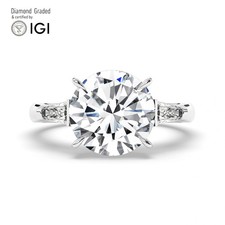 Round Diamond Trilogy Ring 18k White Gold Labgrown 5.50 Ct Solitaire