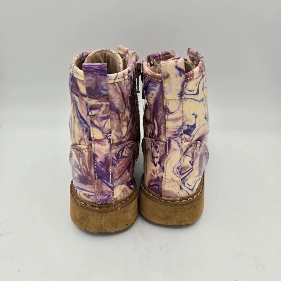 Steve Madden Olivia Niños Niñas Mármol Púrpura Crema Con Cordones Cremallera Botas de Combate 13 Foto 4 de 4