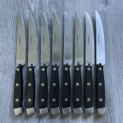 LOT OF 8 Cuisinart 9  Plain Edge Stainless Steel Steak Knife Set SILVER & BLACK