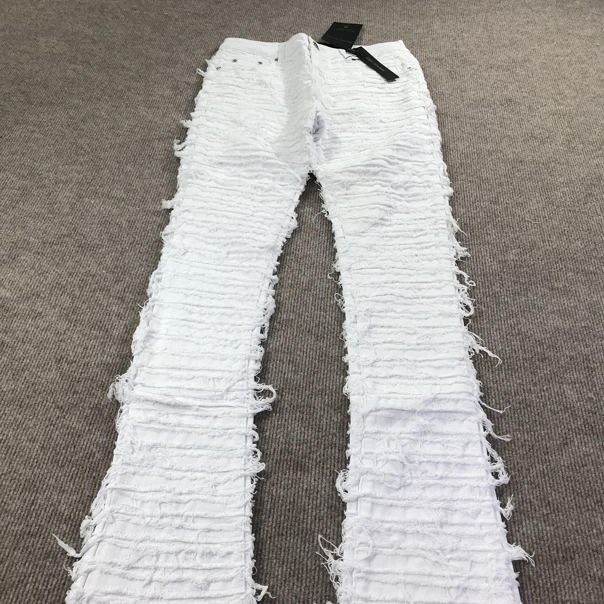 Guapi Jeans Mens 30 White Distressed Frayed Shredded Flare Leg