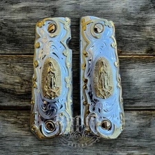 1911 45 38 Super Full Size Virgen De Guadalupe Gold Pistol Grip Cachas & Screws