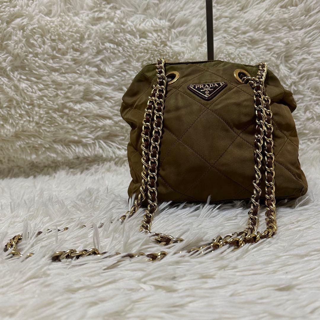 Rare PRADA Quilted Chain Triangle Logo Shoulder Bag Nylon thumbnail 4