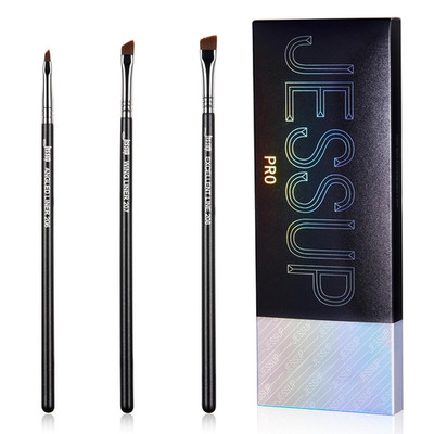Angled Eyeliner Brush Set，3Pcs Pro Precision Eye Liner Brush Fine Winged Ultra T