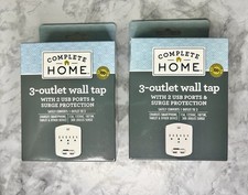 2x Complete Home 3 Outlet Wall Tap With 2 USB Ports Surge Protection w/ Screw 