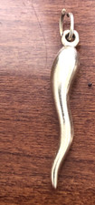 14K Yellow Gold Italian Horn Pendant Cornicello Good Luck Necklace Charm .35 GR