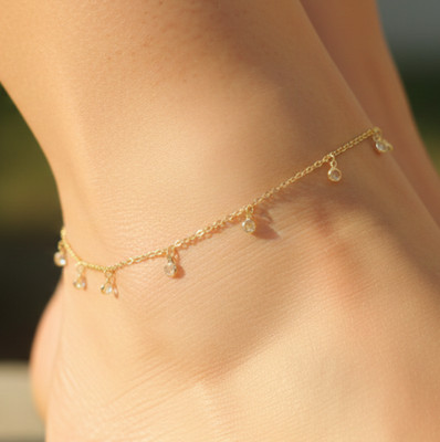 Gold Color Solitaire Anklet 18K Gold Plated Designer Anklet Minimalist Boho