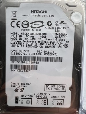 Hitachi HTS541040G9AT00 40GB 2.5'' IDE HDD 5400RPM Laptop Hard Drive