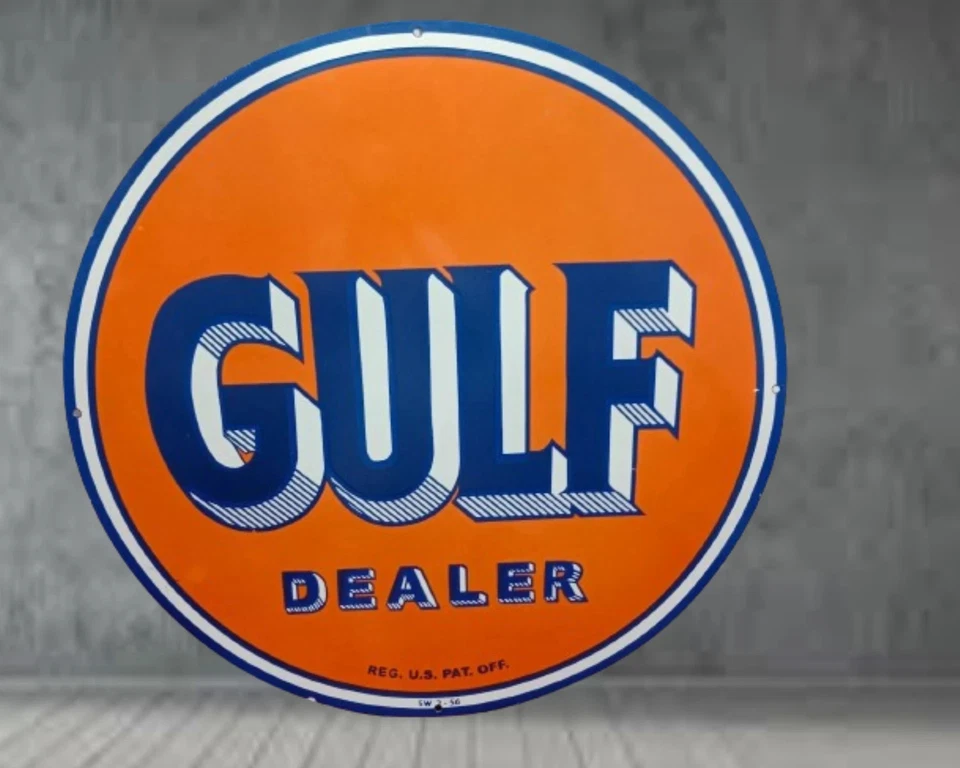 Gulf Dealer Porcelain Enamel Heavy Metal Varaition Sign Double Side - Image 2 of 3