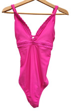 Kona Sol Fuchsia Women  s One Piece Swimsuit MEDIUM embroidered laced up back