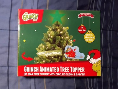 Mr Christmas The Grinch Sleigh Animated Tree Topper Merry Grinchmas NIB