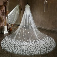 One Tier 3D Flowers Wedding Bridal Veil With Comb Wedding Bridal Hair Accessory