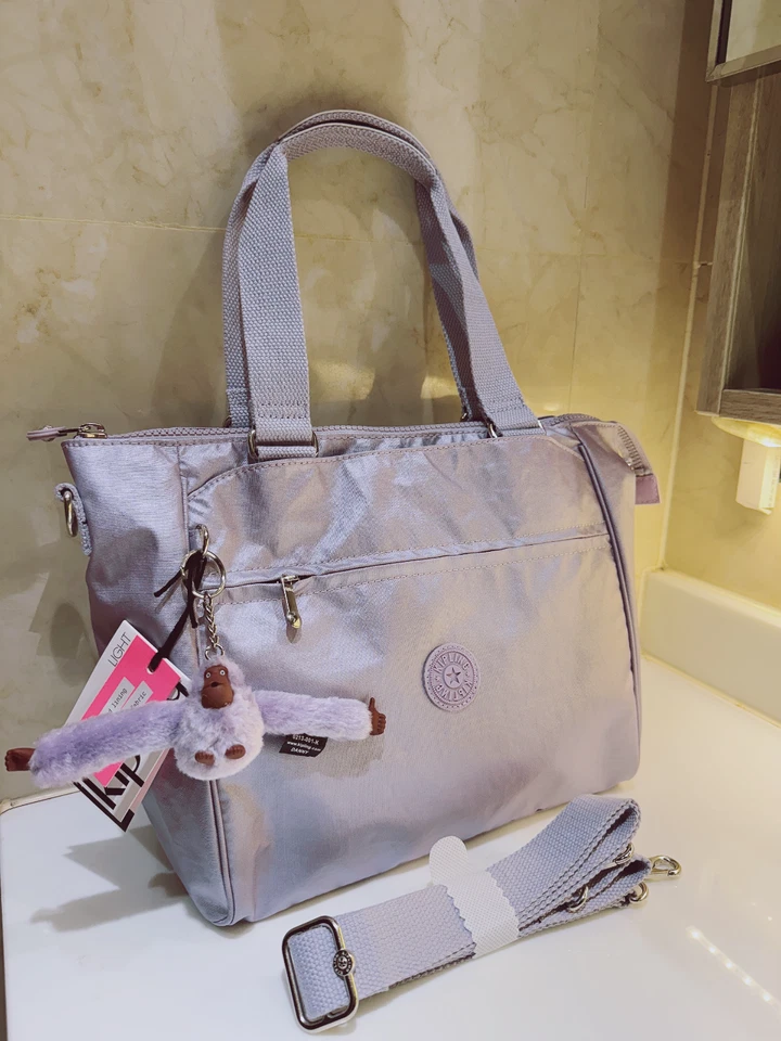 NUEVO CON ETIQUETAS Para mujeres Kipling Metálico Púrpura Bolso Bandolera Bolso de Mano Trolley Tote Foto 3 de 4