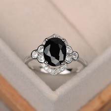 Black Onyx Oval Gemstone 925 Sterling Silver Women Minimal Ring Duty Free