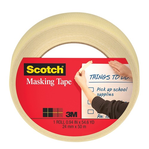 Scotch Masking Tape, 1" x 55yds, 3" Core, Tan, 9 Pack - Imagen 2 de 3