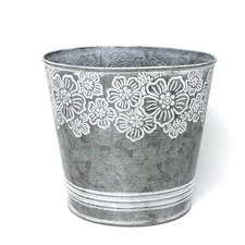 Galvanized Planter Pot Indoor and Outdoor Decoration-Round Grey-8"-HD88311