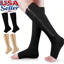 Zip Up 15-20mmHg Medical Open Toe Compression Socks Knee High Support Stockings