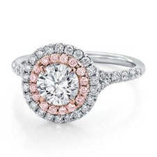 1.50Ct White  Pink Round Cut CZ Double Halo Engagement Ring 14K White Gold