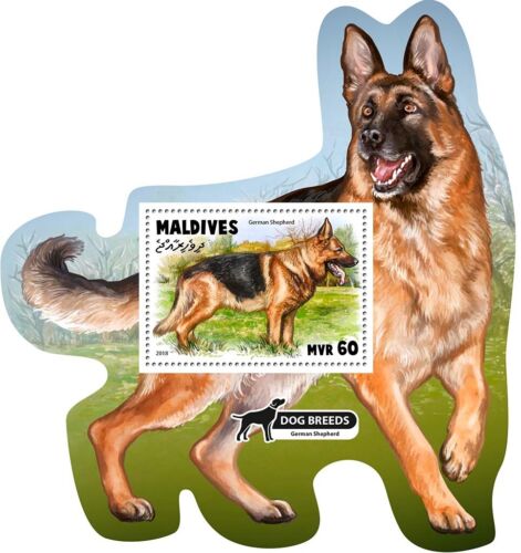 Dogs German Shepherd MNH Stamps 2018 Maldives S/S - Picture 1 of 1