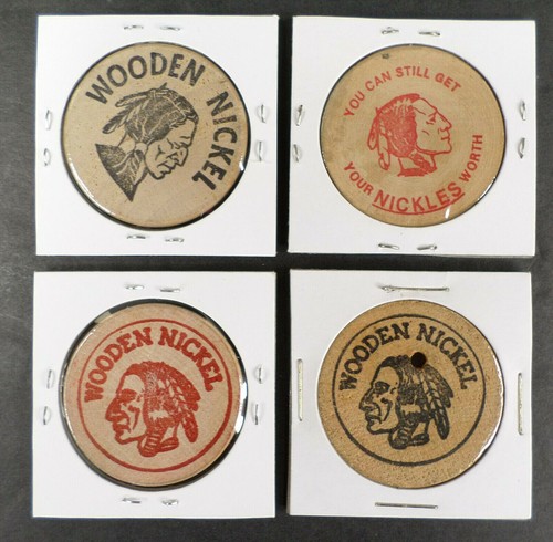 4 Vintage Political & Chamber Commerce Wooden Nickel Advertising Campaign Tokens - Picture 2 of 10