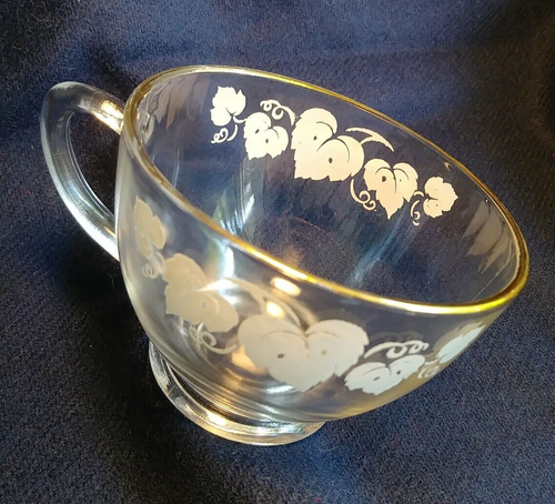 2 VINTAGE ANCHOR HOCKING Replacement Cup Clear glass with GRAPE Leaves GOLD TRIM - Picture 7 of 12