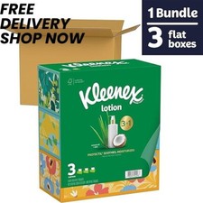 Kleenex Lotion Facial Tissues with Coconut Oil, 3 Flat Boxes, 120Tissues per box