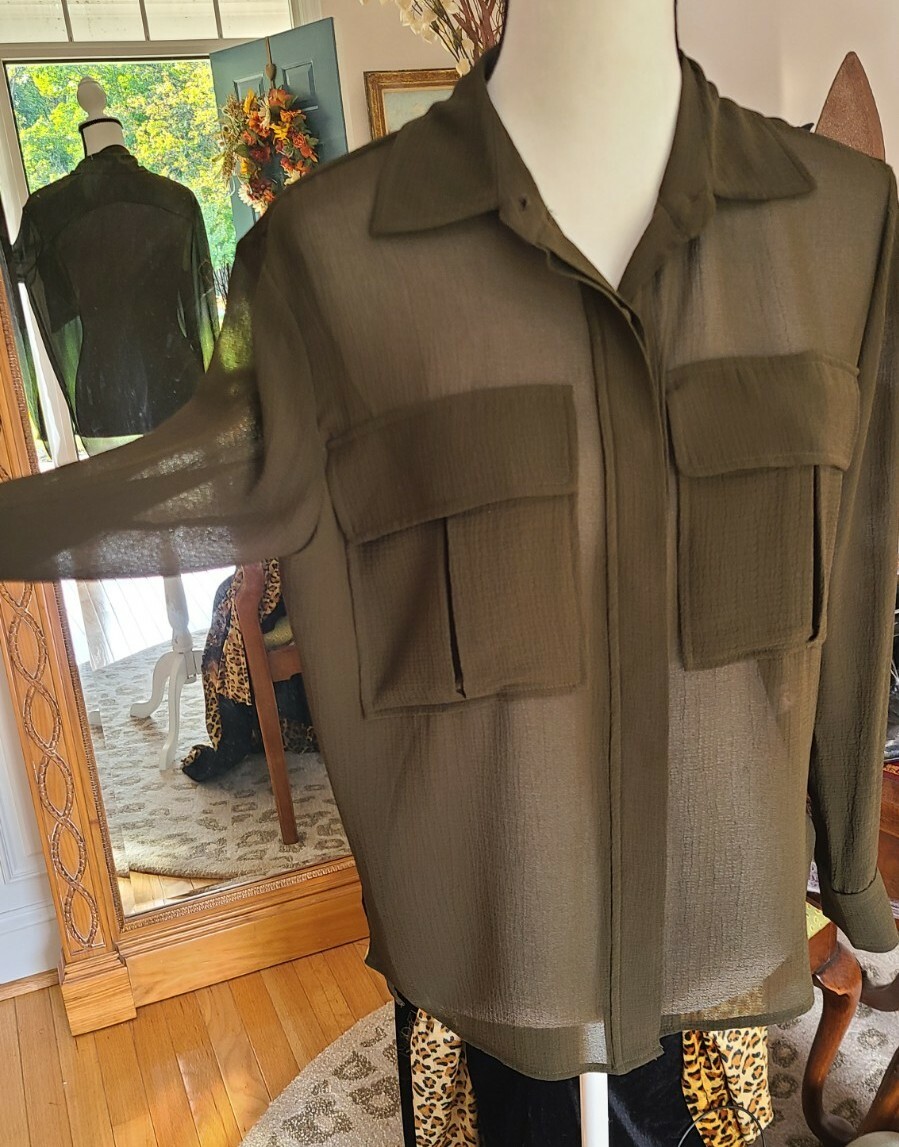 Ramy Brook Womens Button Down Collared Shirt oliv… - image 6