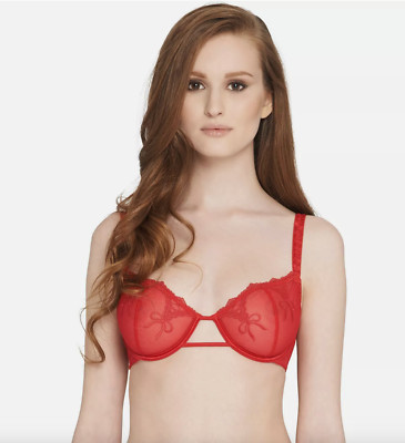 NWT Blush DECEPTION Bra / Thong / Garter Belt 38C / L Spanish Red