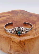 Vintage Navajo Stamped Sterling Silver Fred Harvey Era Turquoise Baby Bracelet