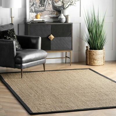 nuLOOM Elijah Seagrass with Border Area Rug in Black Casual Solid Design