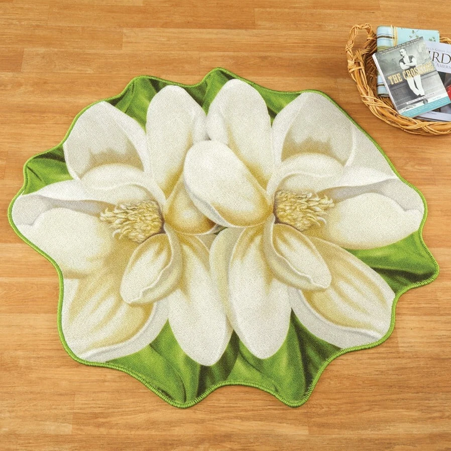 Alfombra de puerta antideslizante con forma de flor de magnolia 36" x 36" Foto 3 de 4
